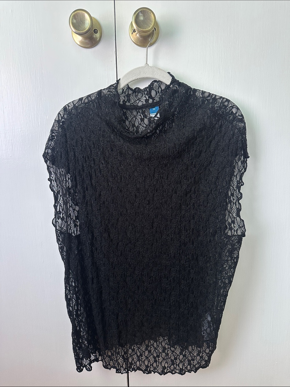 Black Lace Short Sleeve mock neck going out Top